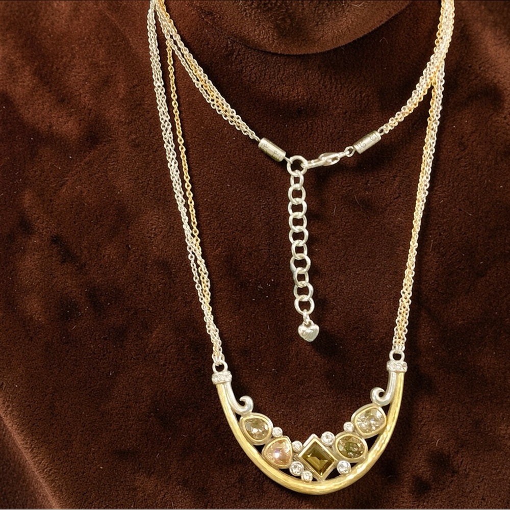 Brighton Gold, Topaz, and Silver Crystal Long Multi Chain Necklace. NWT - Picture 4 of 8